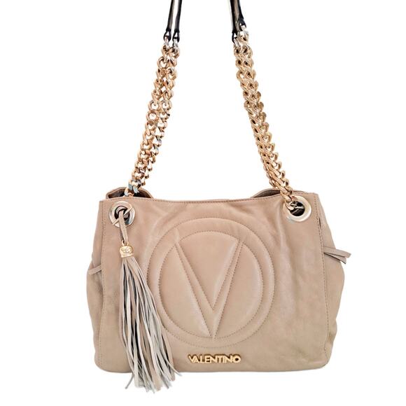 Valentino by Mario Valentino Luisa 2 Sauvage Leather Tote Bag in Taupe / Beige - Picture 2 of 12